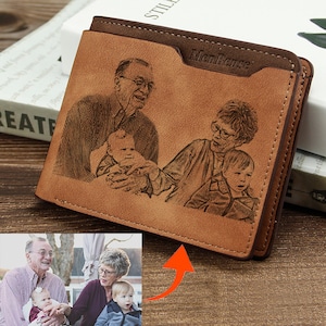 Portefeuilles personnalisés pour homme, porte-monnaie personnalisé avec photo gravée des deux côtés pour homme, cadeau personnalisé fête des pères anniversaire cadeaux d'anniversaire