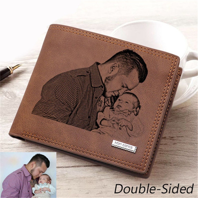 Engraved Picture Wallet Bifold Custom Photo Men Wallet Etsy