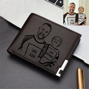 Cartera con foto personalizada para hombre, billetera plegable con grabado personalizado, billetera con foto minimalista, regalo para el Día del Padre de parte de su hija.