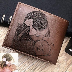 Billetera triple personalizada para hombre, él o ella, billetera grabada para hombre, billetera con texto y foto personalizada, regalo del día del padre para papá, regalo del día de la madre