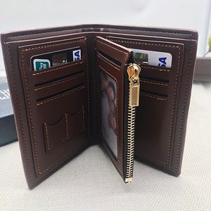 Custom Personalized Leather Wallet For Men – Engraved With Photo, Name, Or Text – Trifold Wallet Gift For Dad, Husband, Boyfriend
