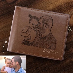 Personalisierte dreifache Brieftasche für Sie/Ihn/Männer, personalisierte Geschenke für Mann Männer ihn, Foto-Geldbörse für das Vatertagsgeschenk von Tochter Sohn