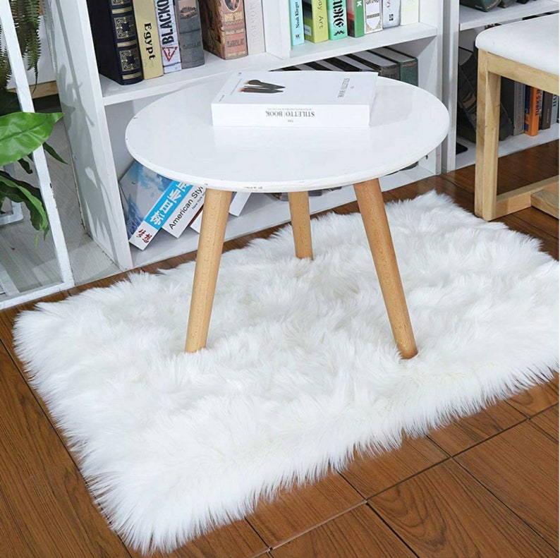 White Shaggy Faux Fur Area Rugs Etsy
