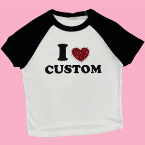 I Love &lt;3 Custom Baby tee: Personalization, Custom, 90s inspired rhinestone/glitter baby tee
