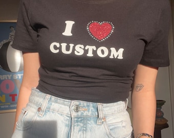Custom Baby Tee: Glitter Heart, Festival, Rave,Concert Outfit,Personalized for her, Bachelorette Party
