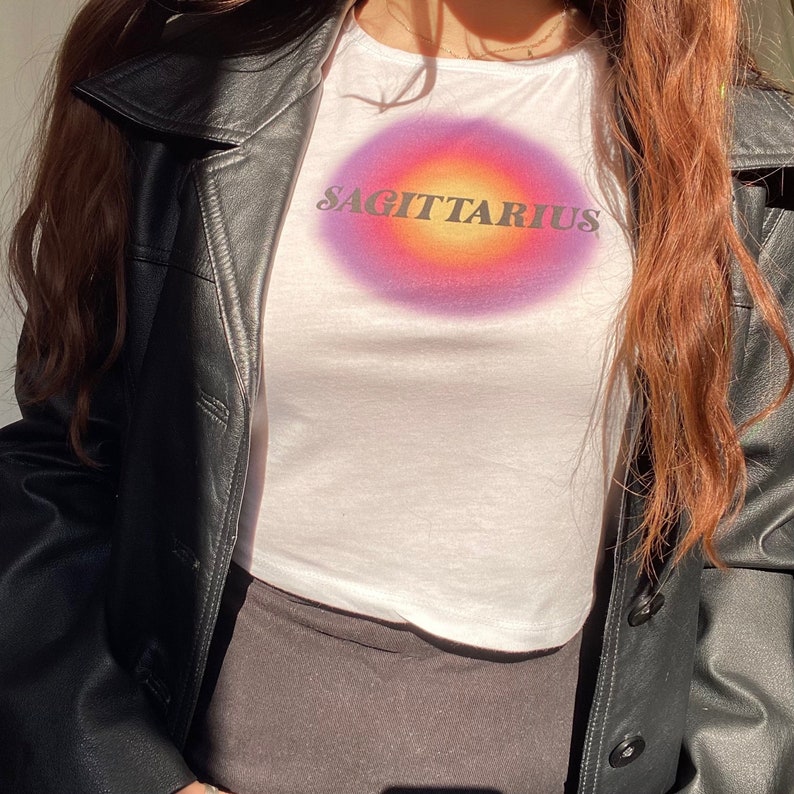 Sagittarius Zodiac Aura Baby Tee Crop Top Y2K Retro 