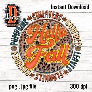 Hello fall Flannels Hayrides Pumpkins leopard sublimation PNG file, digital graphics, pumpkin PNG files, Autumn Sunflower PNG Printable