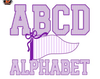Stripes Purple Letters PNG, Football Sports Alphabet Letters A–Z & 0–9, Baseball, Kids Font, Digital Download, Sublimation