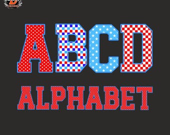 Preppy Patriotic alphabet Doodle Letters: Red White Blue Memorial Day Alpha PNG (Digital Download)