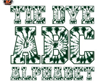 Tie Dye Alphabet Letters PNG: Dark Green and White (Digital Download)