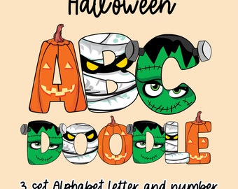 Halloween Buchstaben & Zahlen Clipart: Frankenstein, Mummy, Kürbis (Digitaler Download)