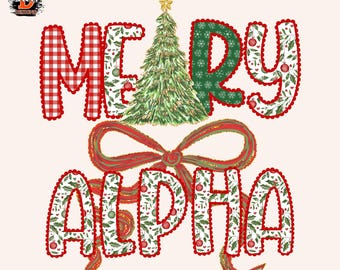 Conjunto de alfabeto alegre: renda alfa aquarela coquete floral natal e números, papai noel xadrez árvore de natal (download digital em PNG)