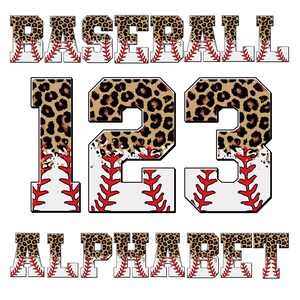 Baseball Alphabet Letters PNG Bundle , baseball Sports Doodle Letters and Numbers , leopard , baseball Doodle Font , Sublimation Alpha Set