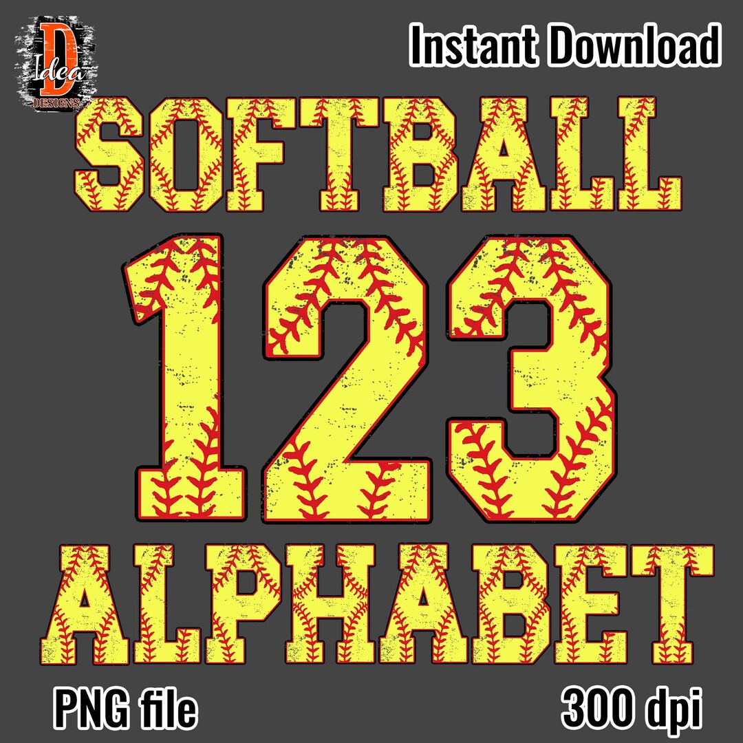Softball Letters & Numbers PNG Bundle: Stitch Doodle Font (digital ...