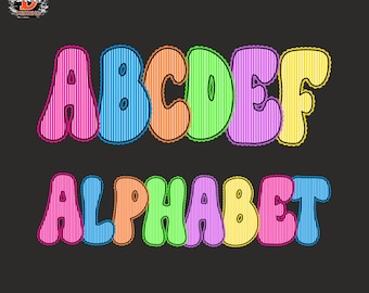 Groovy Alphabet PNG Bundle, Retro Stripe Bubble Letters, Funky Sublimation (Digital Download)