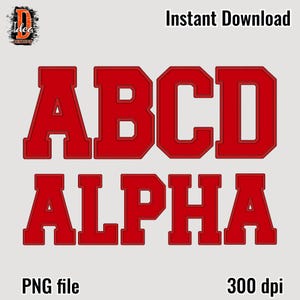 Conjunto de letras e números do alfabeto bordado falso vermelho, Alfa PNG costurado, png de sublimação digital, aplique de patch de nome faça você mesmo, download instantâneo