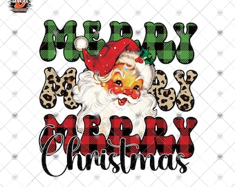 Retro Santa Christmas PNG: Buffalo Plaid & Leopard Print (Digital Download)