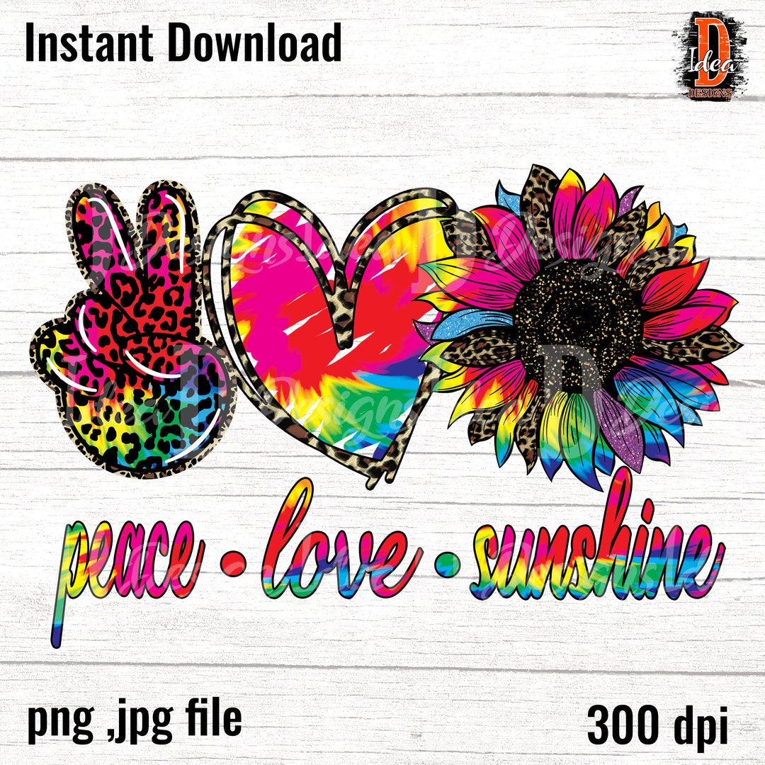Tie Dye Peace Love Sunflower PNG: Leopard Sublimation Design (digital ...