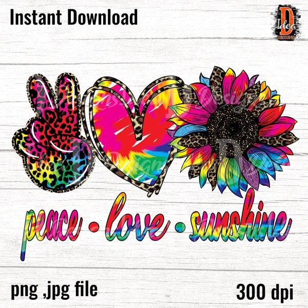 Tie dye Peace Love Sunshine PNG, Sublimate design download, leopard Design,Sublimation Designs Downloads,summer Sunflower Sublimation Design