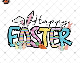 Happy Easter Doodle PNG Design: Bunny & Eggs (Digital Download)