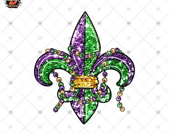 Mardi Gras Fleur De Lis Sequin Glitter PNG (Instant Download)
