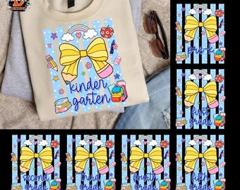 Kindergarten PNG Bundle, Pre K to Fifth Grade, First Day of School Shirt Design, Back to School Sublimation, Teacher  (Digital Download)