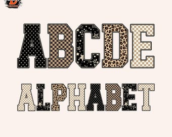 Leopard Safari Animal Print Alphabet: Polka dots, Checkered, Zoo Varsity sport Letters (PNG Digital Download)