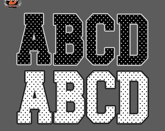 Black and white Polka Dots Alphabet PNG Letters A–Z & 0–9, Baseball Sports, Kids Font, Digital Download, Sublimation
