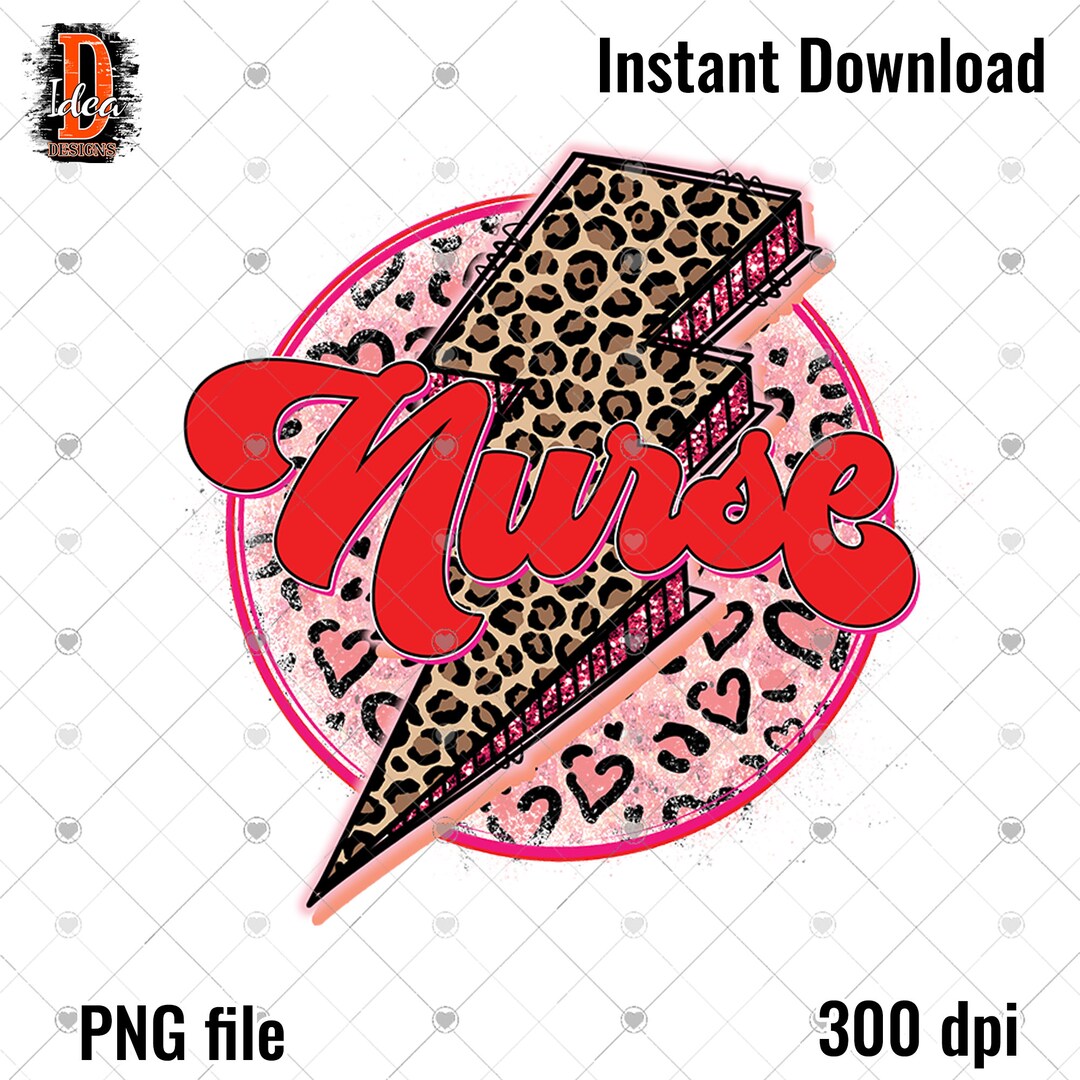 Nurse Valentine Leopard Lightning Bolt PNG - Sublimation Design ...