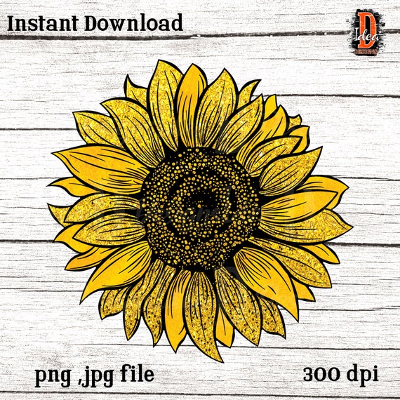 Gold Glitter Sunflower Sublimation Design: Summer Sunshine PNG (Digital Download)