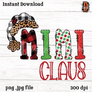 Mimi Claus sublimation digital design png ,Leopard ,buffalo plaid Christmas Heat transfer , holiday Sublimation design ,Heat Transfer design