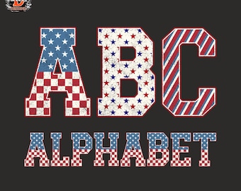 Distressed 4th of July Varsity Letters Alphabet PNG: Patriotic Sublimation (Digital Download)