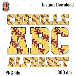 Softball Faux sequin Chenille Alphabet Letters & Number PNG Bundle ,Softball Sports Doodle Letters , baseball Doodle , Sublimation Alpha Set