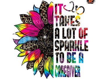 Caregiver Sunflower Leopard Tie Dye PNG: S-parkle Design (Digital Download)