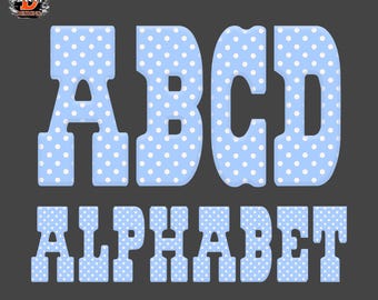 Gingham Alphabet PNG A–Z & 0–9, Blue Polka dots Letters, Cute Kids Font, Digital Download, Sublimation, Cricut, Printable Alphabet