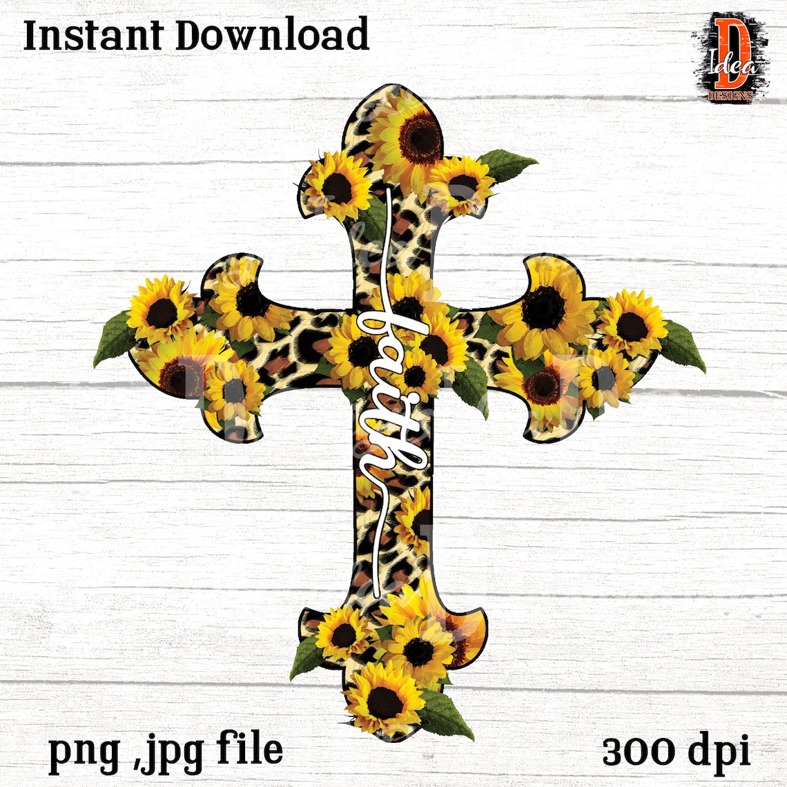 Leopard Sunflower Faith Cross Sublimation Design PNG Clip | Etsy