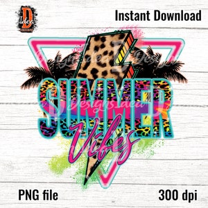 Summer Vibes Lightning leopard PNG Print File for Sublimation Or Print , Retro Sublimation, Summer, Beach Designs, Instant Digital Download