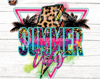 Summer Vibes Leopard Lightning PNG: Retro Beach Design (Digital Download)