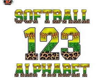 Softball Green Glitter Alphabet PNG Bundle, Leopard sublimation (Digital Download)