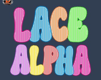 Lace Groovy Alphabet PNG Bundle, Retro Stripe Bubble Letters, Funky Sublimation (Digital Download)