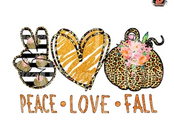 Peace, Love, Herbst Kürbis PNG - Leopard Print Sublimation (Digitaler Download)