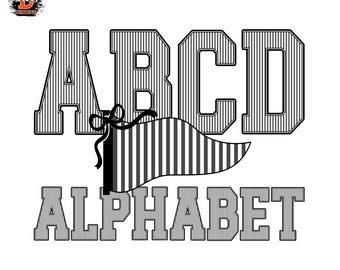 Stripes Black Letters PNG, Football Sports Alphabet Letters A–Z & 0–9, Baseball, Kids Font, Digital Download, Sublimation