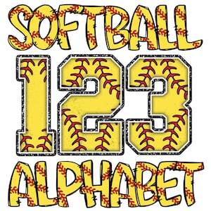 Paquete de letras del alfabeto y números PNG de doodle de softbol, letras de doodle de deportes de softbol, fuente de doodle de paquete de softbol, conjunto alfa de sublimación
