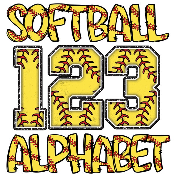 Softball doodle Alphabet Letters & Number PNG Bundle, softball Sports Doodle Letters, bundle softball Doodle Font, Sublimation Alpha Set