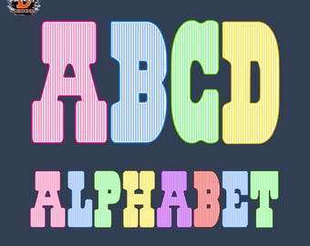 Colorful Seersucker Striped Alphabet PNG Bundle, Retro Stripe Bubble Letters, Funky Sublimation (Digital Download)