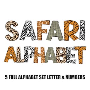 Bundle Safari Animals Skin Alphabet Doodle Letters, Leopard Print, Animal Pattern, Zoo PNG, Digital Sublimation Letters, Instant Download