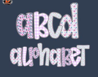 Floral Doodle Alphabet PNG Bundle: Preppy Spring Flower, doodle Letters (Digital Download)