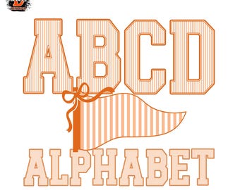 Orange Stripes Varsity Alphabet Letters PNG, Football Sports, A–Z & 0–9, Baseball, Kids Font, Digital Download