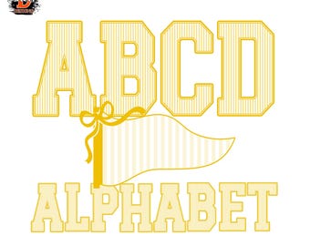 Yellow Stripes Varsity Alphabet Letters PNG, Football Sports, A–Z & 0–9, Baseball, Kids Font, Digital Download