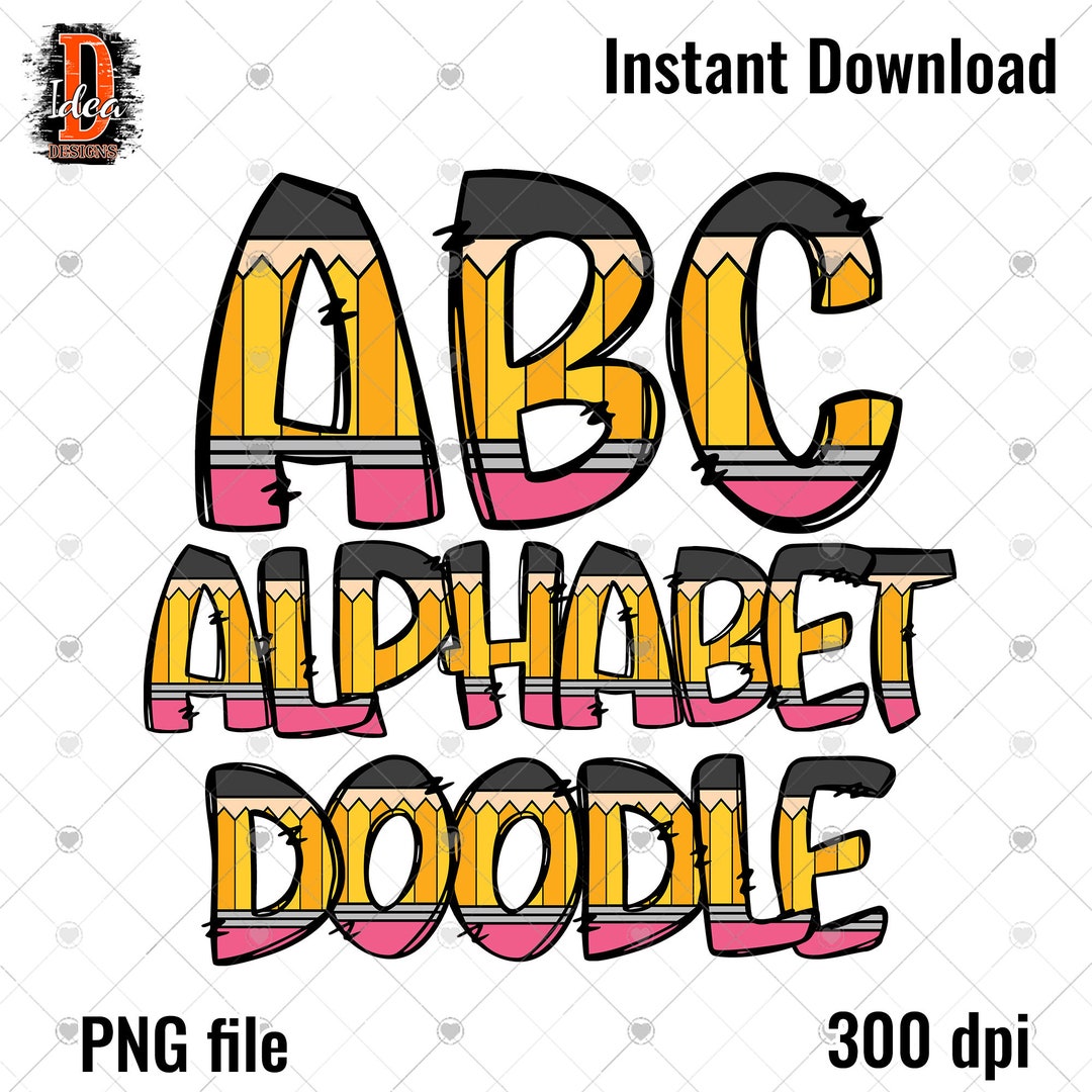 Pencil Doodle Alphabet PNG: School Letters & Numbers (digital Download ...